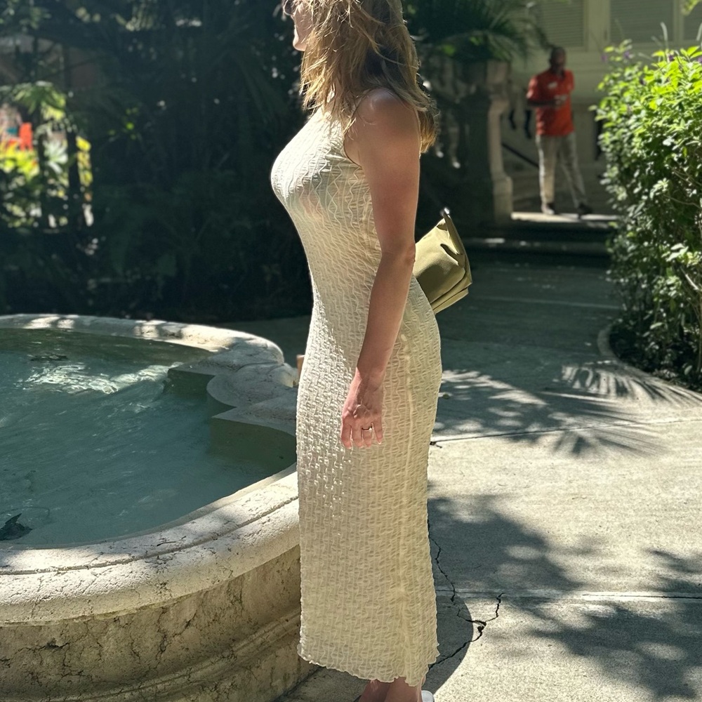 12th Tribe | OWO Cream Textured Maxi Dress (Chic Cover Up/Sexy Festival Dress)
